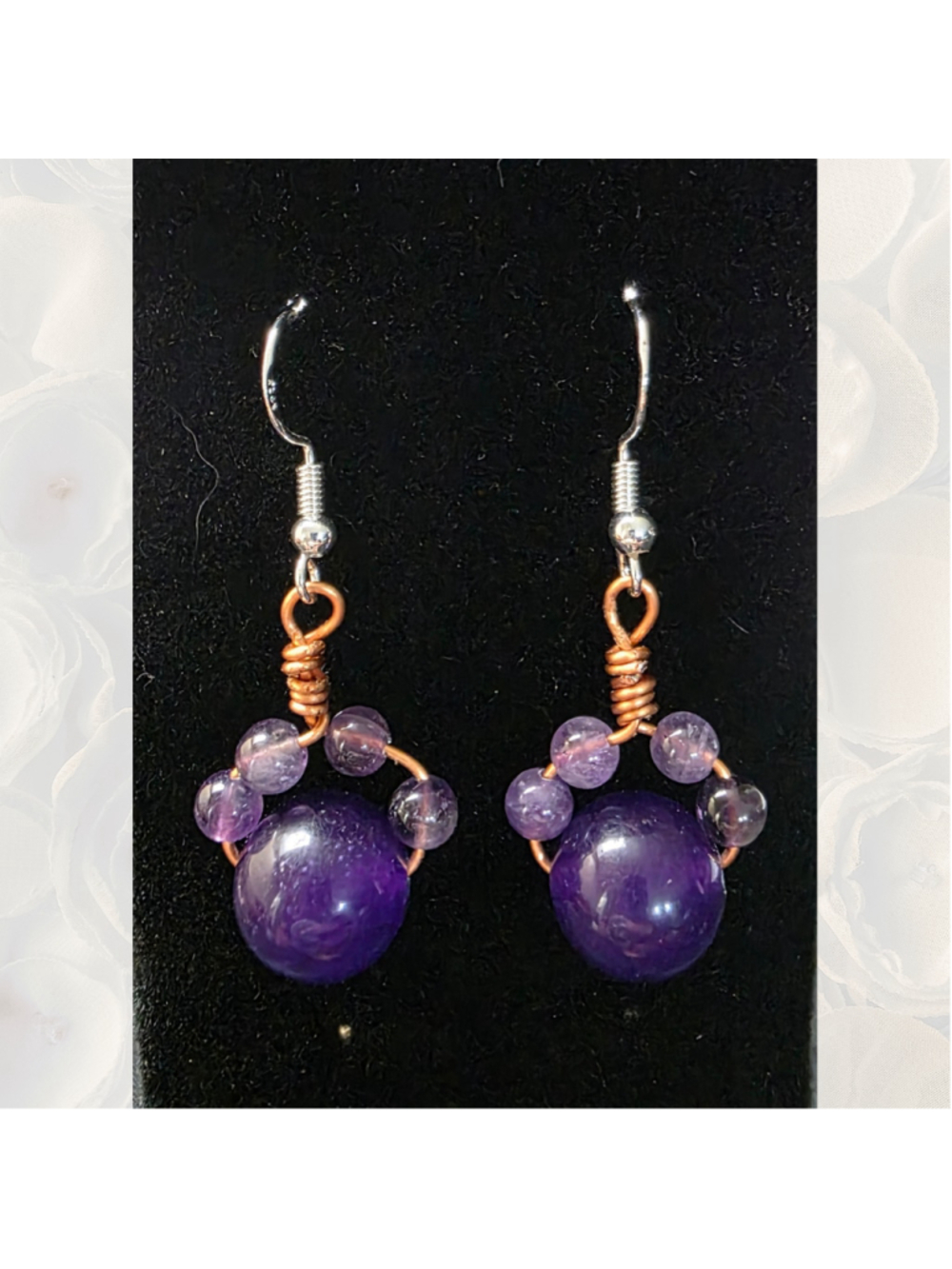 Amethyst Cat Paw Earrings - Handmade Copper Wire Wrapped - Hypoallergenic